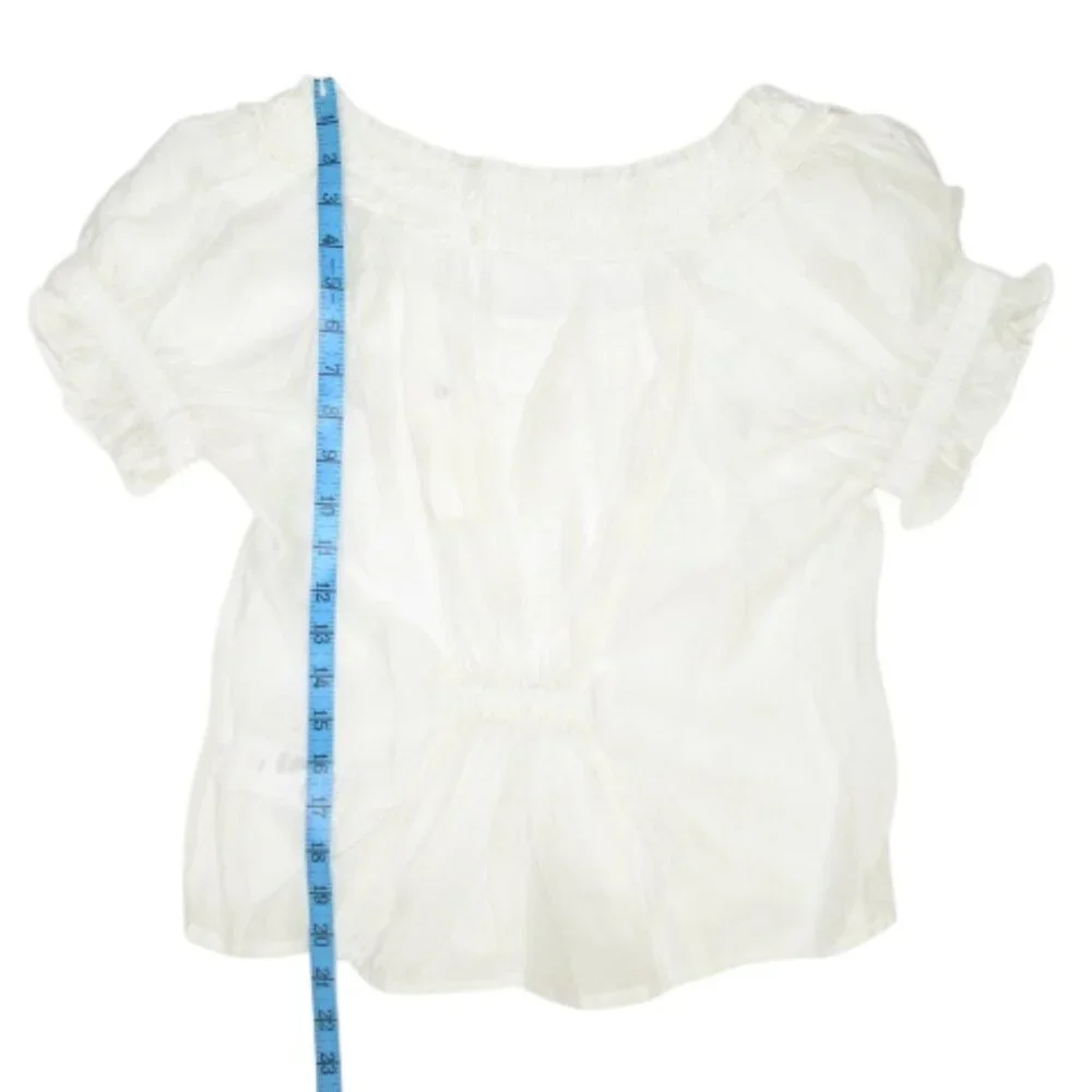 Anthropologie Pilcro Short-Sleeve Sheer Silky Blouse White S - Picture 7 of 13